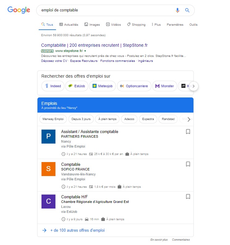 google for jobs offre emploi