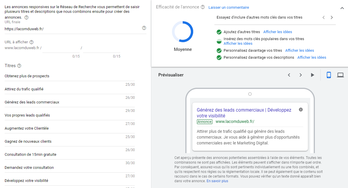 Google Ads - Annonce responsive