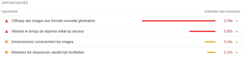 opportunités pagespeed insights